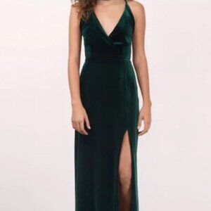 Tobi velvet like high slit dress green XS